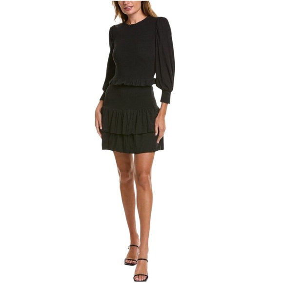 Nation LTD Abby Demure Mini Dress Size SM Black Event Party LBD Smocked Ruffles - Picture 1 of 14